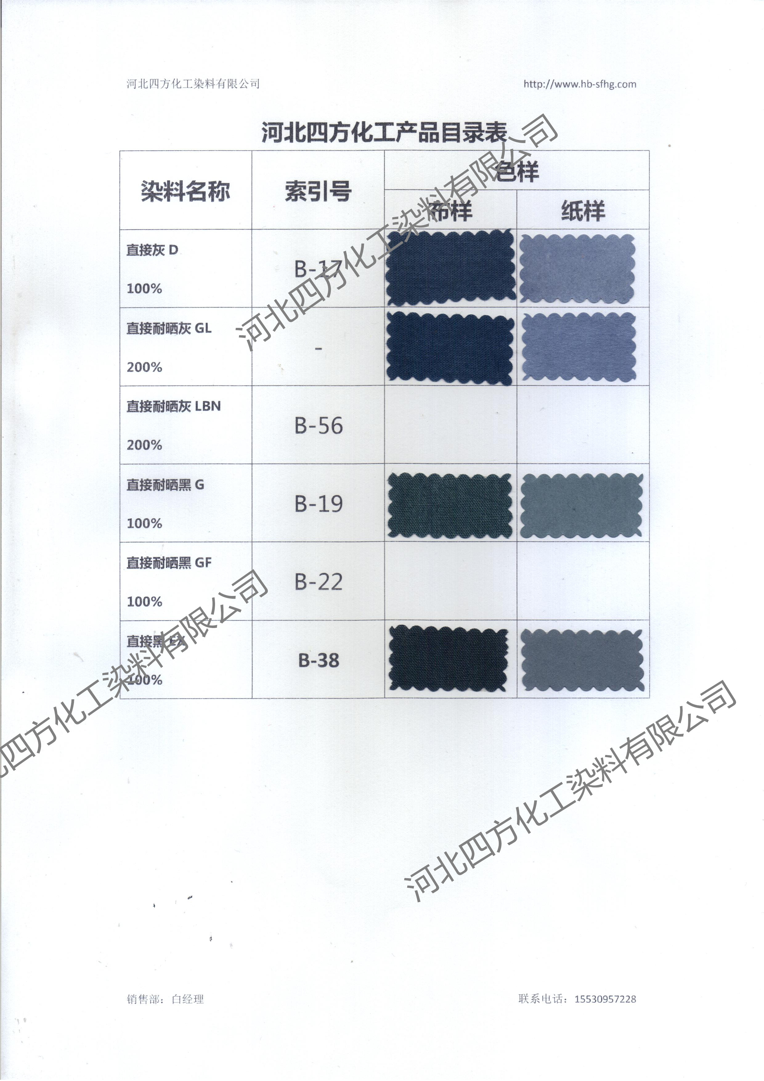 河北四方化工直接染料黑色系色卡